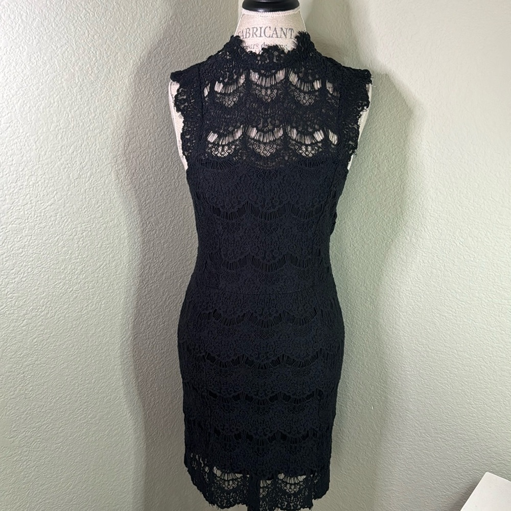 Free People Crochet Black Backless High Neck Mini Dress